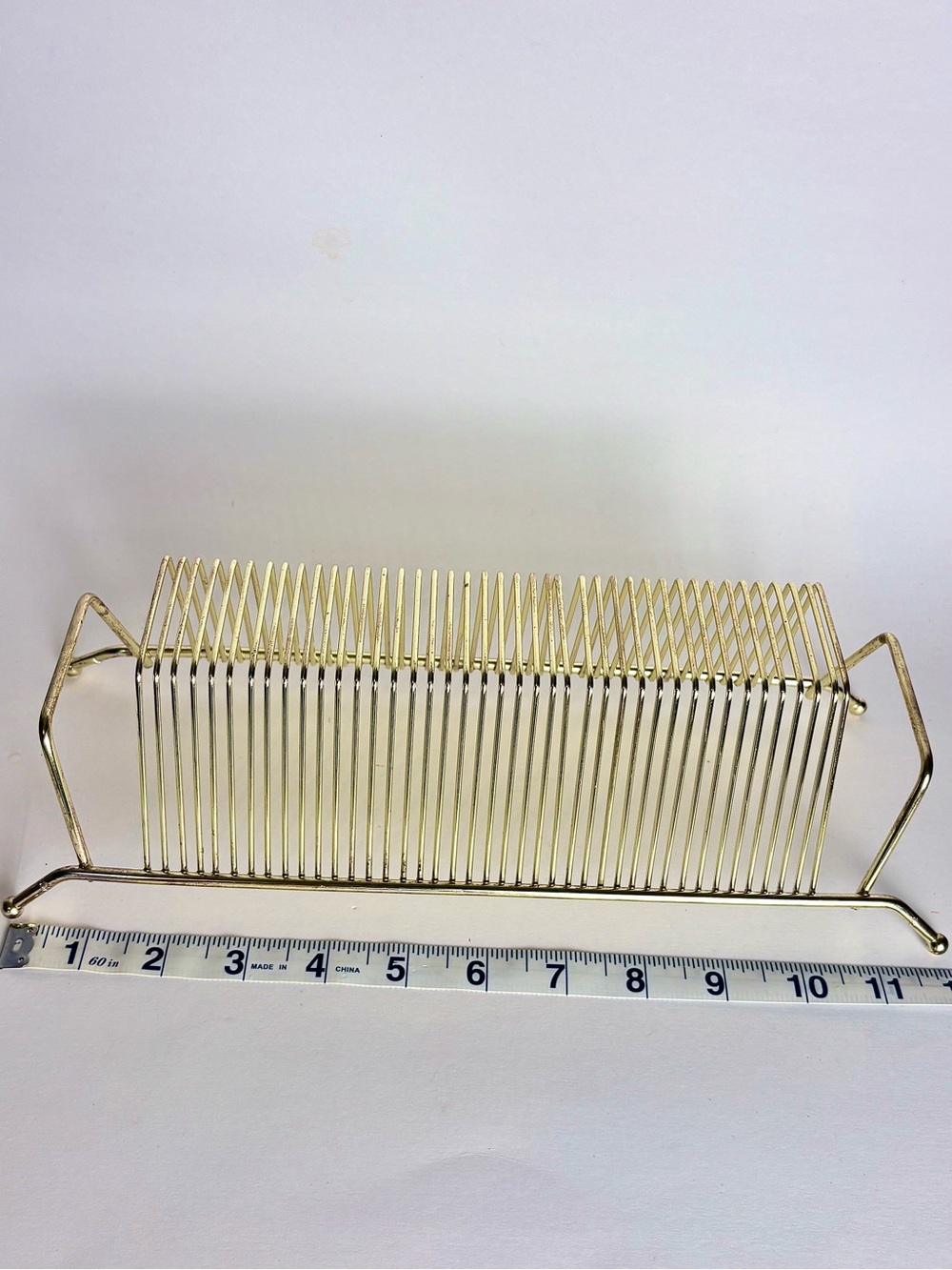 Vintage Mid-Century Modern Gold Tone Wire Record Rack- Mail Organizer